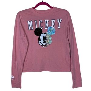 Abercrombie Kids Disney Flip Sequin Silver Mickey Mouse Pink Long Sleeve 13/14
